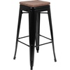 image:imageFlash Furniture Lily 30 High Metal Indoor Bar Stool with Wood Seat in Teal  Stackable Pack of 4Black
