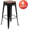 image:imageFlash Furniture Lily 30 High Metal Indoor Bar Stool with Wood Seat in Teal  Stackable Pack of 4Black