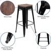 image:imageFlash Furniture Lily 30 High Metal Indoor Bar Stool with Wood Seat in Teal  Stackable Pack of 4Black