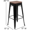 image:imageFlash Furniture Lily 30 High Metal Indoor Bar Stool with Wood Seat in Teal  Stackable Pack of 4Black