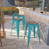 image:imageFlash Furniture Lily 30 High Metal Indoor Bar Stool with Wood Seat in Teal  Stackable Pack of 4Crystal Tealblue
