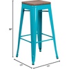 image:imageFlash Furniture Lily 30 High Metal Indoor Bar Stool with Wood Seat in Teal  Stackable Pack of 4Crystal Tealblue