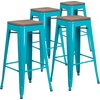 image:imageFlash Furniture Lily 30 High Metal Indoor Bar Stool with Wood Seat in Teal  Stackable Pack of 4Crystal Tealblue