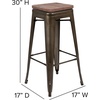 image:imageFlash Furniture Lily 30 High Metal Indoor Bar Stool with Wood Seat in Teal  Stackable Pack of 4Gun Metal