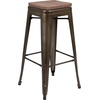 image:imageFlash Furniture Lily 30 High Metal Indoor Bar Stool with Wood Seat in Teal  Stackable Pack of 4Gun Metal