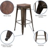 image:imageFlash Furniture Lily 30 High Metal Indoor Bar Stool with Wood Seat in Teal  Stackable Pack of 4Gun Metal