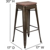 image:imageFlash Furniture Lily 30 High Metal Indoor Bar Stool with Wood Seat in Teal  Stackable Pack of 4Gun Metal