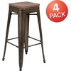 image:imageFlash Furniture Lily 30 High Metal Indoor Bar Stool with Wood Seat in Teal  Stackable Pack of 4Gun Metal