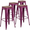 image:imageFlash Furniture Lily 30 High Metal Indoor Bar Stool with Wood Seat in Teal  Stackable Pack of 4Purple