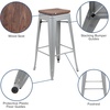 image:imageFlash Furniture Lily 30 High Metal Indoor Bar Stool with Wood Seat in Teal  Stackable Pack of 4Silver