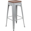 image:imageFlash Furniture Lily 30 High Metal Indoor Bar Stool with Wood Seat in Teal  Stackable Pack of 4Silver