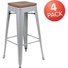 image:imageFlash Furniture Lily 30 High Metal Indoor Bar Stool with Wood Seat in Teal  Stackable Pack of 4Silver