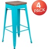 image:imageFlash Furniture Lily 30 High Metal Indoor Bar Stool with Wood Seat in Teal  Stackable Pack of 4Teal