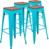 image:imageFlash Furniture Lily 30 High Metal Indoor Bar Stool with Wood Seat in Teal  Stackable Pack of 4Teal