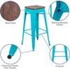 image:imageFlash Furniture Lily 30 High Metal Indoor Bar Stool with Wood Seat in Teal  Stackable Pack of 4Teal