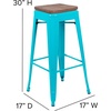 image:imageFlash Furniture Lily 30 High Metal Indoor Bar Stool with Wood Seat in Teal  Stackable Pack of 4Teal