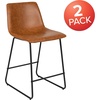 image:imageFlash Furniture Reagan 24 LeatherSoft Counter Height Stools with Footrest MidCentury Modern Bucket Style Dining Chairs Set of 2 Light Brown