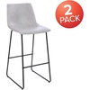 image:imageFlash Furniture Reagan 30 LeatherSoft Barstools with Footrest MidCentury Modern Bucket Style Bar Height Stools Set of 2 Light Gray