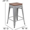 image:imageFlash Furniture Sinclair 24 High Backless Mint Green Counter Height Stool with Square Wood SeatSilver