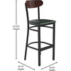 image:imageFlash Furniture Wright Commercial Grade Barstool  Walnut Finish Solid Wood Seat and Boomerang Back  500 LB Capacity Black Steel Frame  Integrated FootrestWalnut Wood BackGreen Vinyl Seat
