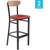 image:imageFlash Furniture Wright Commercial Grade Barstool  Walnut Finish Solid Wood Seat and Boomerang Back  500 LB Capacity Black Steel Frame  Integrated FootrestNatural Birch Wood BackRed Vinyl Seat