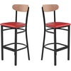 image:imageFlash Furniture Wright Commercial Grade Barstool  Walnut Finish Solid Wood Seat and Boomerang Back  500 LB Capacity Black Steel Frame  Integrated FootrestNatural Birch Wood BackRed Vinyl Seat
