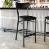 image:imageFlash Furniture Wright Commercial Grade Barstool  Walnut Finish Solid Wood Seat and Boomerang Back  500 LB Capacity Black Steel Frame  Integrated FootrestBlack Vinyl BackBlack Vinyl Seat
