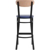 image:imageFlash Furniture Wright Commercial Grade Barstool  Walnut Finish Solid Wood Seat and Boomerang Back  500 LB Capacity Black Steel Frame  Integrated FootrestNatural Birch Wood BackBlue Vinyl Seat