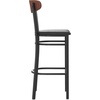 image:imageFlash Furniture Wright Commercial Grade Barstool  Walnut Finish Solid Wood Seat and Boomerang Back  500 LB Capacity Black Steel Frame  Integrated FootrestWalnut Wood BackBlack Vinyl Seat
