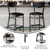 image:imageFlash Furniture Wright Commercial Grade Barstool  Walnut Finish Solid Wood Seat and Boomerang Back  500 LB Capacity Black Steel Frame  Integrated FootrestBlack Vinyl BackBlack Vinyl Seat