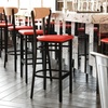image:imageFlash Furniture Wright Commercial Grade Barstool  Walnut Finish Solid Wood Seat and Boomerang Back  500 LB Capacity Black Steel Frame  Integrated FootrestNatural Birch Wood BackRed Vinyl Seat