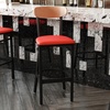 image:imageFlash Furniture Wright Commercial Grade Barstool  Walnut Finish Solid Wood Seat and Boomerang Back  500 LB Capacity Black Steel Frame  Integrated FootrestNatural Birch Wood BackRed Vinyl Seat