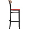 image:imageFlash Furniture Wright Commercial Grade Barstool  Walnut Finish Solid Wood Seat and Boomerang Back  500 LB Capacity Black Steel Frame  Integrated FootrestNatural Birch Wood BackRed Vinyl Seat