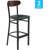 image:imageFlash Furniture Wright Commercial Grade Barstool  Walnut Finish Solid Wood Seat and Boomerang Back  500 LB Capacity Black Steel Frame  Integrated FootrestWalnut Wood BackGreen Vinyl Seat