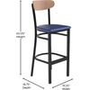 image:imageFlash Furniture Wright Commercial Grade Barstool  Walnut Finish Solid Wood Seat and Boomerang Back  500 LB Capacity Black Steel Frame  Integrated FootrestNatural Birch Wood BackBlue Vinyl Seat