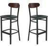 image:imageFlash Furniture Wright Commercial Grade Barstool  Walnut Finish Solid Wood Seat and Boomerang Back  500 LB Capacity Black Steel Frame  Integrated FootrestWalnut Wood BackGreen Vinyl Seat