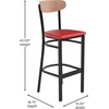 image:imageFlash Furniture Wright Commercial Grade Barstool  Walnut Finish Solid Wood Seat and Boomerang Back  500 LB Capacity Black Steel Frame  Integrated FootrestNatural Birch Wood BackRed Vinyl Seat