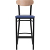 image:imageFlash Furniture Wright Commercial Grade Barstool  Walnut Finish Solid Wood Seat and Boomerang Back  500 LB Capacity Black Steel Frame  Integrated FootrestNatural Birch Wood BackBlue Vinyl Seat