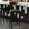 image:imageFlash Furniture Wright Commercial Grade Barstool  Walnut Finish Solid Wood Seat and Boomerang Back  500 LB Capacity Black Steel Frame  Integrated FootrestWalnut Wood BackGreen Vinyl Seat