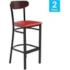 image:imageFlash Furniture Wright Commercial Grade Barstool  Walnut Finish Solid Wood Seat and Boomerang Back  500 LB Capacity Black Steel Frame  Integrated FootrestWalnut Wood BackRed Vinyl Seat