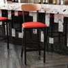 image:imageFlash Furniture Wright Commercial Grade Barstool  Walnut Finish Solid Wood Seat and Boomerang Back  500 LB Capacity Black Steel Frame  Integrated FootrestNatural Birch Wood BackRed Vinyl Seat