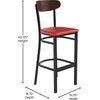 image:imageFlash Furniture Wright Commercial Grade Barstool  Walnut Finish Solid Wood Seat and Boomerang Back  500 LB Capacity Black Steel Frame  Integrated FootrestWalnut Wood BackRed Vinyl Seat
