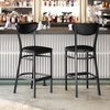 image:imageFlash Furniture Wright Commercial Grade Barstool  Walnut Finish Solid Wood Seat and Boomerang Back  500 LB Capacity Black Steel Frame  Integrated FootrestBlack Vinyl BackBlack Vinyl Seat