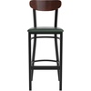 image:imageFlash Furniture Wright Commercial Grade Barstool  Walnut Finish Solid Wood Seat and Boomerang Back  500 LB Capacity Black Steel Frame  Integrated FootrestWalnut Wood BackGreen Vinyl Seat
