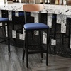 image:imageFlash Furniture Wright Commercial Grade Barstool  Walnut Finish Solid Wood Seat and Boomerang Back  500 LB Capacity Black Steel Frame  Integrated FootrestNatural Birch Wood BackBlue Vinyl Seat