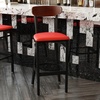 image:imageFlash Furniture Wright Commercial Grade Barstool  Walnut Finish Solid Wood Seat and Boomerang Back  500 LB Capacity Black Steel Frame  Integrated FootrestWalnut Wood BackRed Vinyl Seat