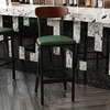image:imageFlash Furniture Wright Commercial Grade Barstool  Walnut Finish Solid Wood Seat and Boomerang Back  500 LB Capacity Black Steel Frame  Integrated FootrestWalnut Wood BackGreen Vinyl Seat