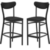 image:imageFlash Furniture Wright Commercial Grade Barstool  Walnut Finish Solid Wood Seat and Boomerang Back  500 LB Capacity Black Steel Frame  Integrated FootrestBlack Vinyl BackBlack Vinyl Seat