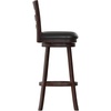 image:imageFlash Furniture Zerrick Commercial Classic Ladderback Barstool  Antique Oak Wood Frame  Black LeatherSoft Seat  Bar Height  360 Swivel Seat  FootrestBlack VinylEspresso Frame