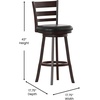 image:imageFlash Furniture Zerrick Commercial Classic Ladderback Barstool  Antique Oak Wood Frame  Black LeatherSoft Seat  Bar Height  360 Swivel Seat  FootrestBlack VinylEspresso Frame